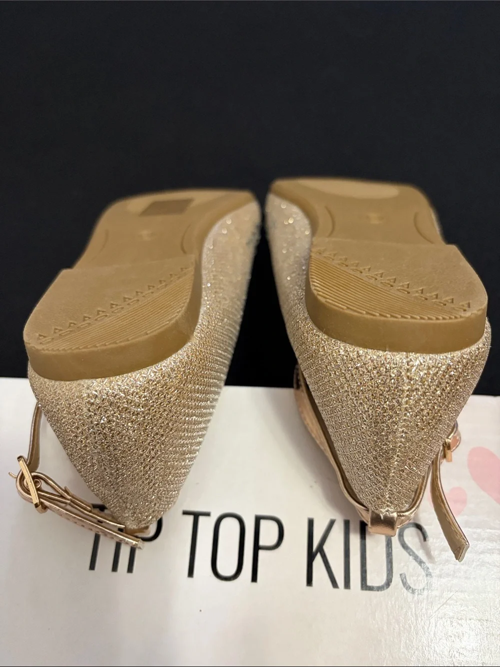 Tip Top Kids Girls’ Rose Gold Glitter Rhinestone Ankle-Strap Dress Shoe Size 5Y